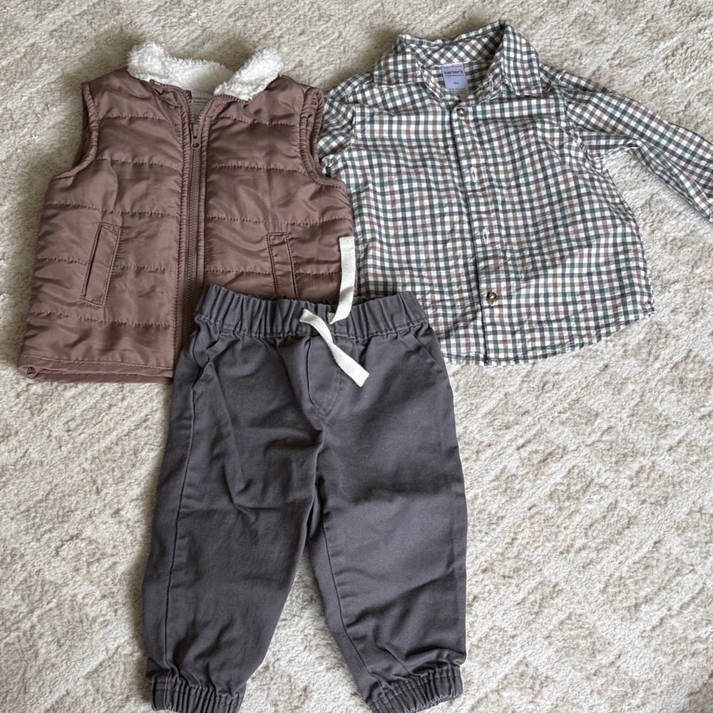 Carter's Neutral Gray Elastic Waist Baby Joggers